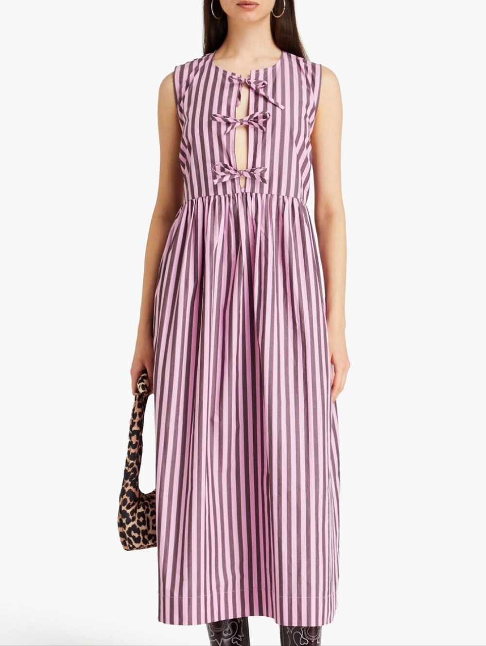 GANNI Striped Cotton Midi Dress 36 (6)